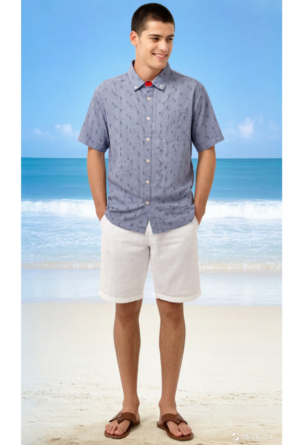 Mens Charcoal Anchor Print Hawaiian Shirt