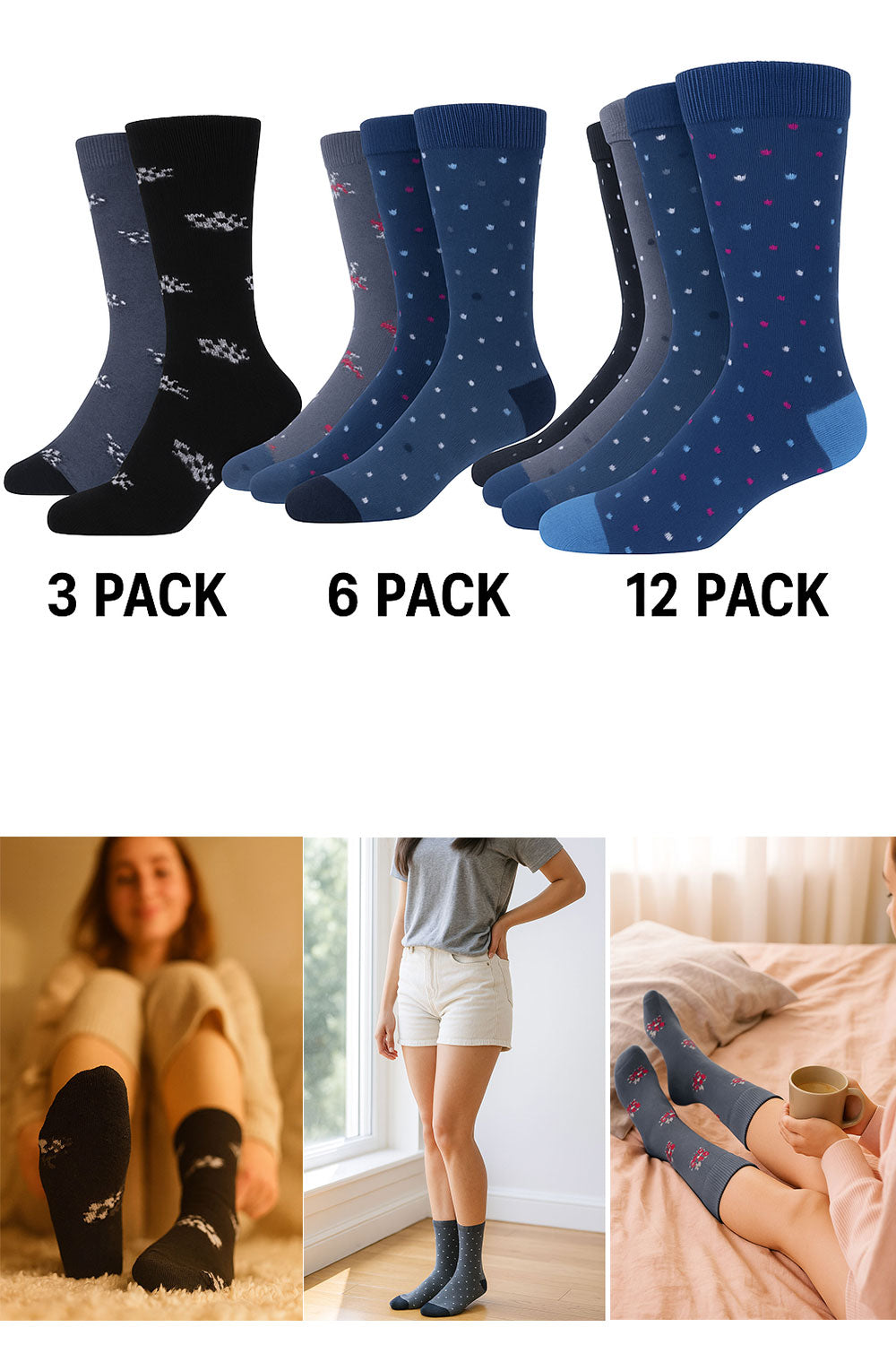 Thermal Crew Socks 3 6 & 12 Pack – Warm Winter Cotton Blend Socks Patterns
