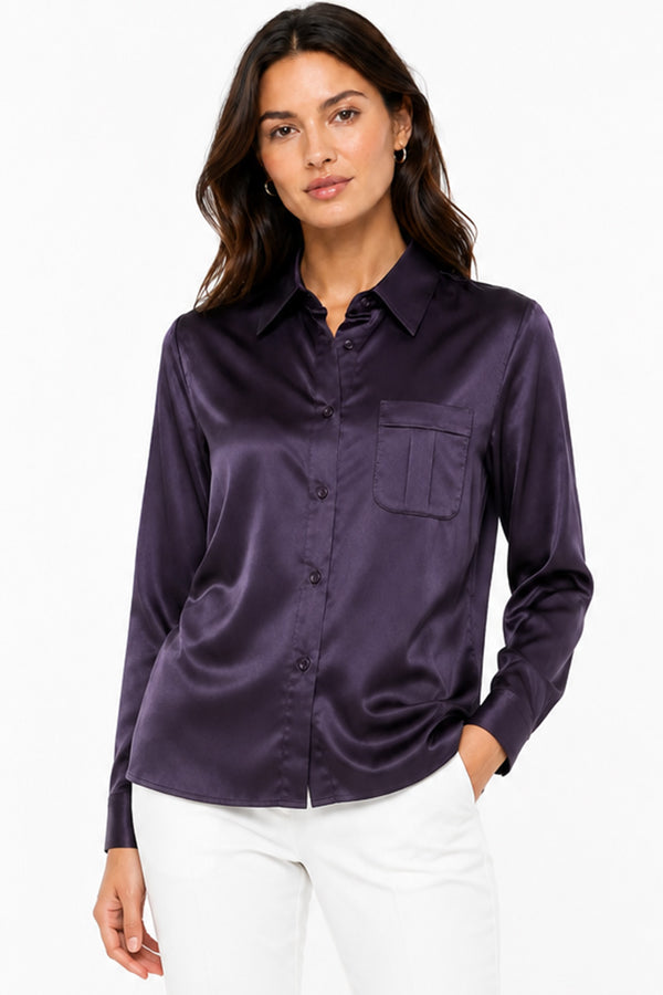 Women’s Purple Long Sleeve Satin Shirt