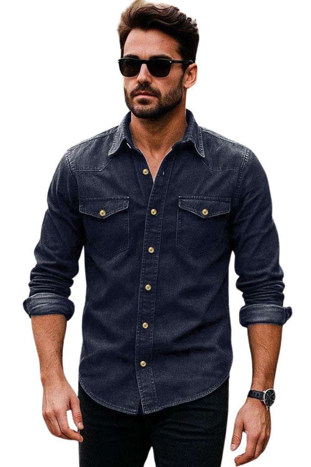 Cotton Denim Long Sleeve Shirt