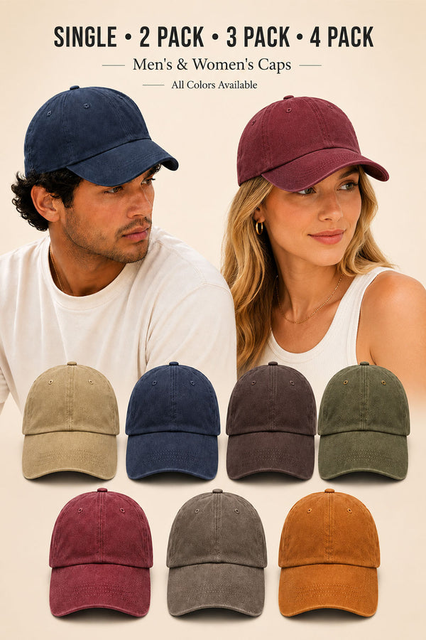 Vintage Washed Cotton Baseball Caps | Adjustable 3 & 4 Packs
