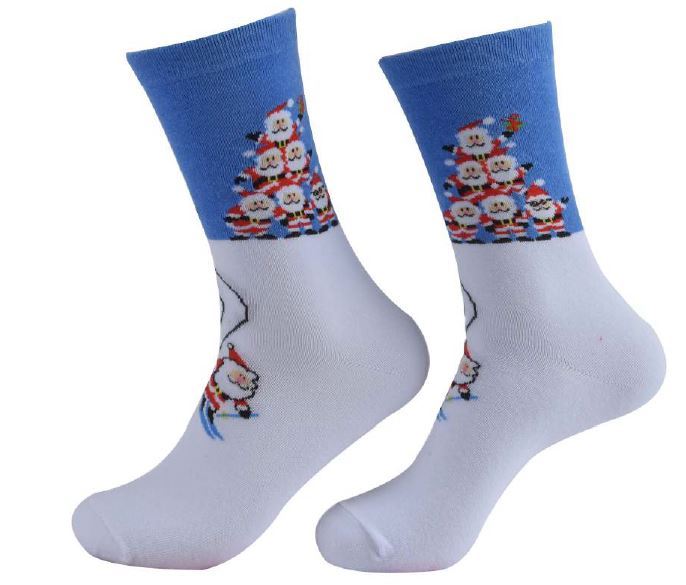 Christmas Socks – Funny Santa Claus Print – Festive Blue & Crew Socks