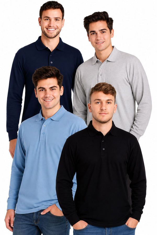 4 Pack Men's Long Sleeve Polo Collar Shirts