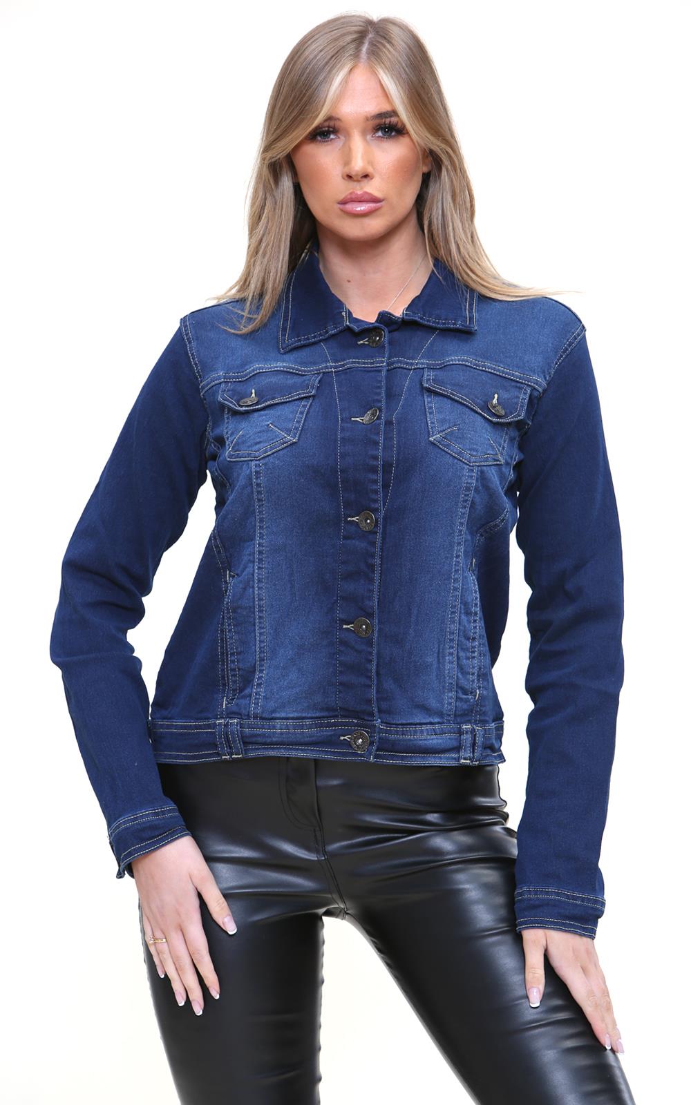 Stretch Denim Jacket Long Sleeve Button Up