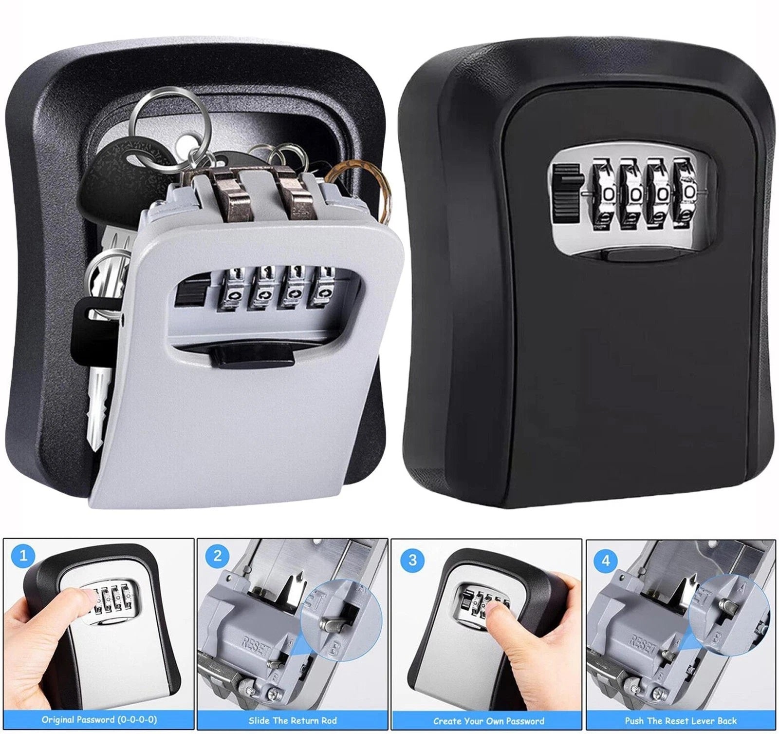 Wall Mounted Weatherproof Key Lock Box 4 Digit Combination Code