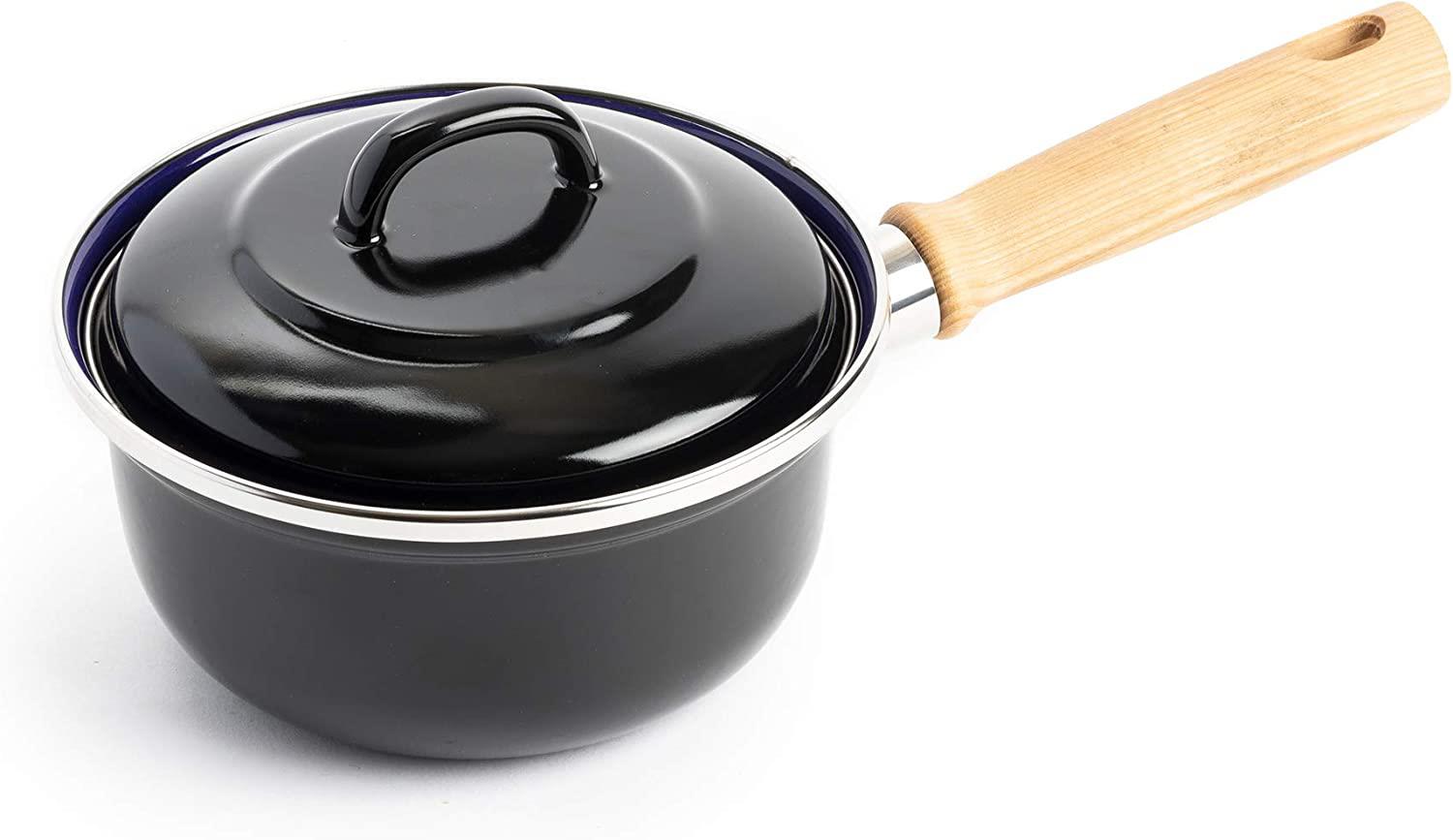 Enameled Steel Saucepan Wooden Handle