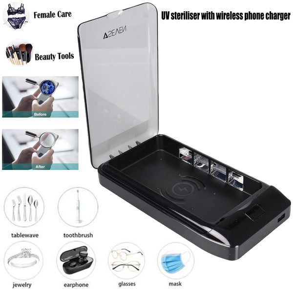UV Phone Sanitiser Box with 10W Wireless Charger - Black